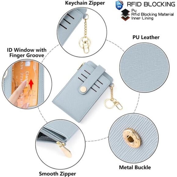 Slim Wallet for Women, 1-Cross grain-Sky blue - Picture 4 of 5